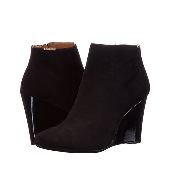 Calvin Klein Charlaine Black Suede Wedge Pointed Toe Ankle Booties 9.5 - Picture 6 of 12